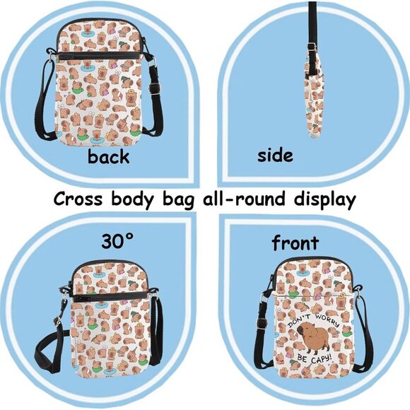 Capybaras Bag Animals Theme Gift Funny Don’t Worry Be Capy Crossbody Bag Animal - Picture 4 of 7